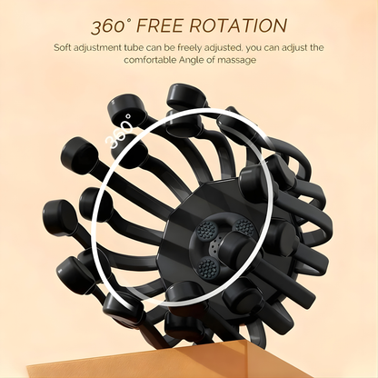 Black electric scalp massage device with adjustable tubes on a beige background